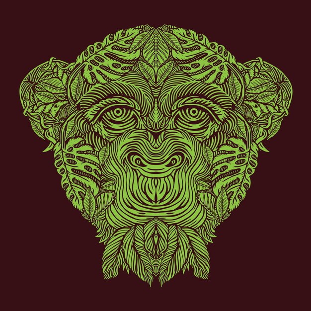 Tête de singe avec motif de forêt