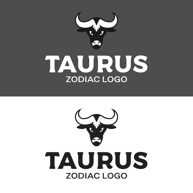 Tête de taureau avec silhouette de longhorn pour l'horoscope Taureau et création de logo de restaurant de grillades de boeuf rétro