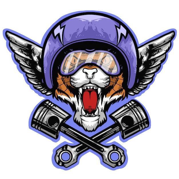 Tête De Tigre Avec Casque Et Mascotte Logo Piston