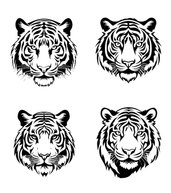 tête de tigre face logo illustration style de tatouage plat noir délimité