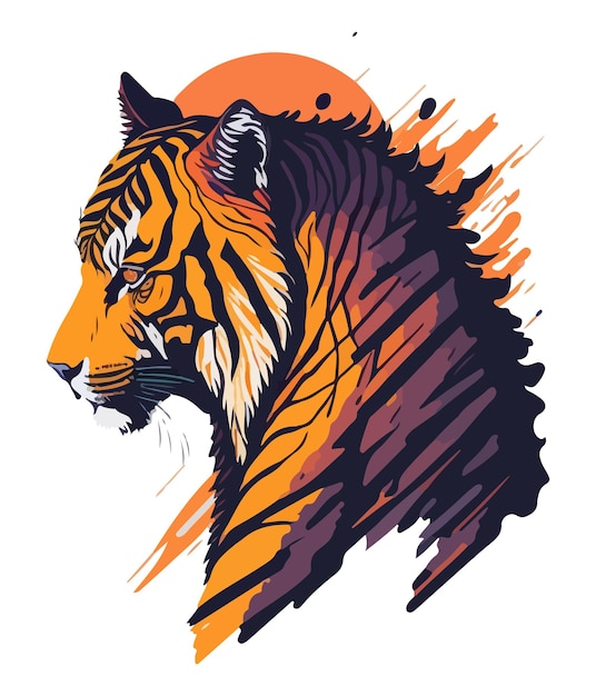 Une tête de tigre avec un fond jaune et orange