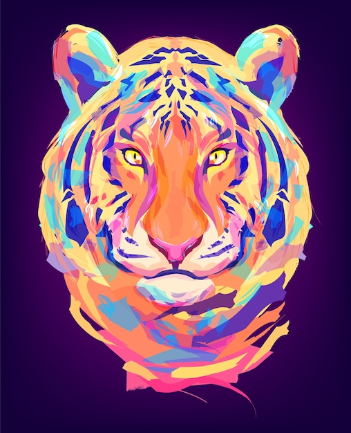 Vecteur la tête de tigre sur fond noir illustration rétro idéale pour une mascotte et un tatouage ou une illustration de tshirt