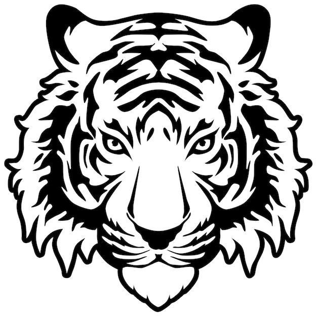 Tête de tigre avec un motif noir et blanc.