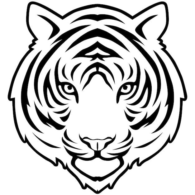 Une tête de tigre avec un motif noir et blanc.