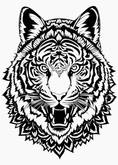 Une Tête De Tigre Noir Et Blanc Avec Un Motif Dessus.