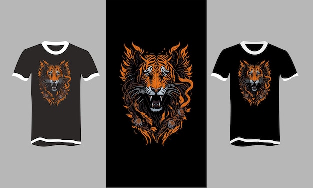 Tête de tigre orange avec conception de tshirt vecteur de fleurs