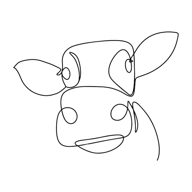 Tête de vache dans le style de dessin d'art en ligne continue Portrait de vache croquis linéaire noir isolé sur fond blanc Illustration vectorielle