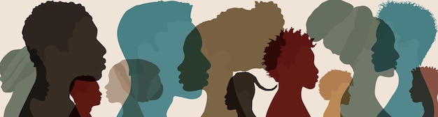 Vecteur tête de visage de silhouette dans le groupe ethnique de profil d'hommes et de femmes noirs africains et afro-américains