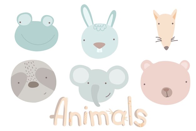 Têtes Mignonnes D'animaks Grenouille, Lièvre, Paresseux, Ours Renard, éléphant