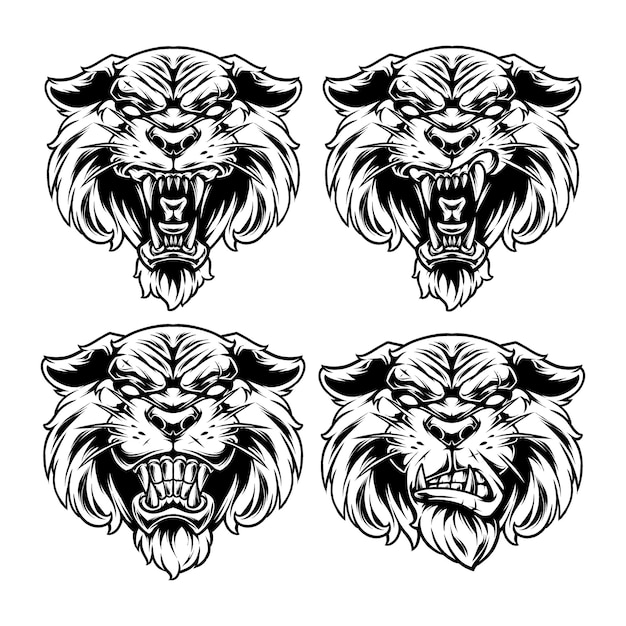 Têtes De Tigre Aux Expressions Diverses