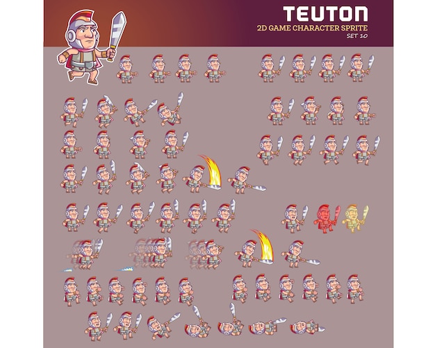 Vecteur teuton warrior cartoon personnage jeu d'animation sprite