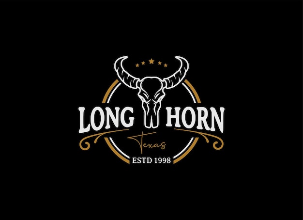 Vecteur texas longhorn, country western bull bovins vintage label logo design