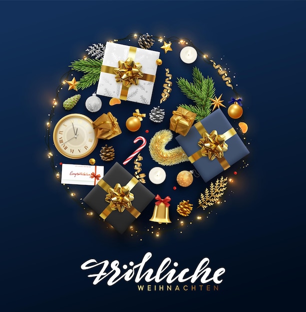 Texte Allemand Frohliche Weihnachten. Carte De Voeux De Noël Avec Des