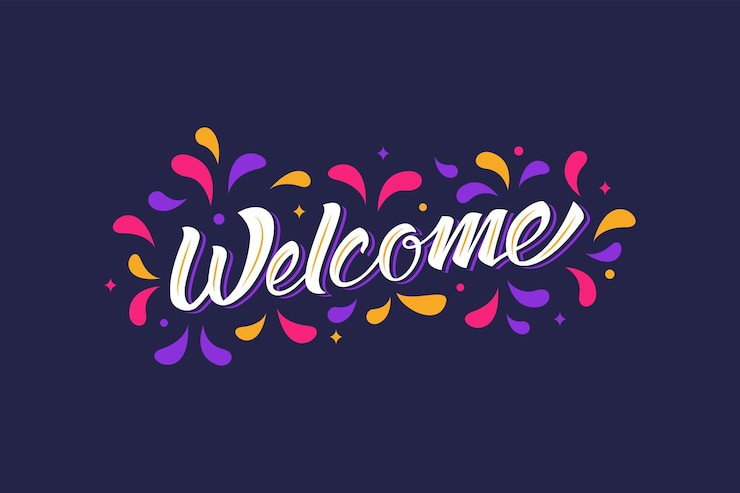Vecteur texte de bannière de bienvenue typographie originale d'art manuscrite avec ornement coloré