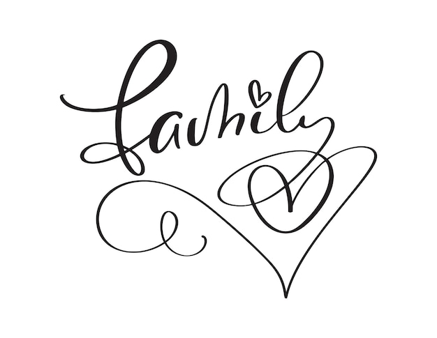 Texte Calligraphique De Vecteur Inscription De Famille Avec Des Lignes Douces Illustration De Lettrage à La Main Minimaliste Avec Coeur