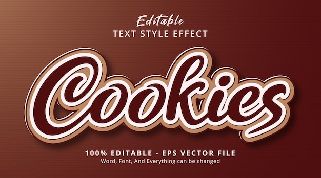 Texte de cookies sur un modèle d'effet de style marron moderne, effet de texte modifiable