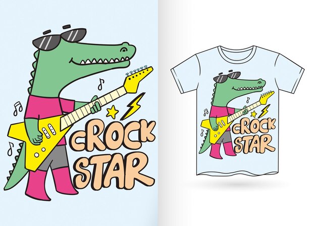 Texte Crock Star Avec Dessin Animé De Crocodile Dessiné à La Main Pour T-shirt