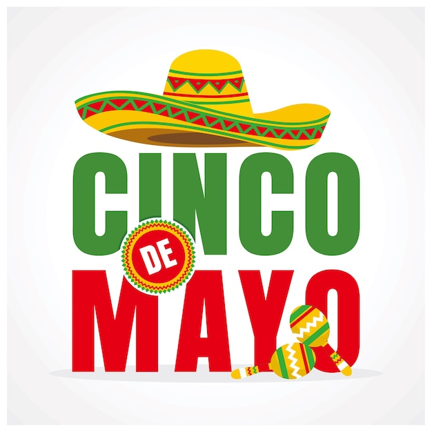 Texte du Cinco de Mayo avec sombrero et maracas Mariachi mexicain défilé de musique folklorique Cinco de mayo concept Illustration vectorielle plate