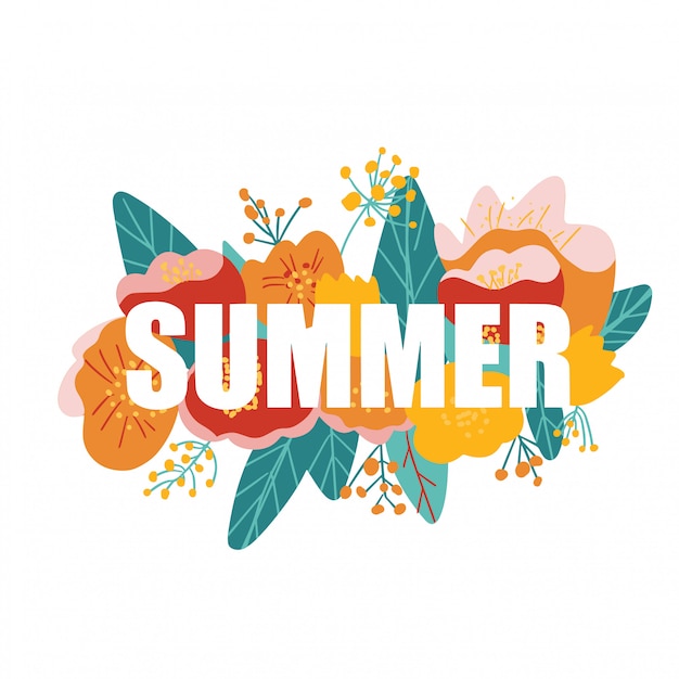 Texte d'été dans l'illustration vectorielle de fleur fond