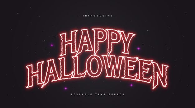 Texte d'Halloween heureux avec un style d'horreur en effet néon rouge brillant