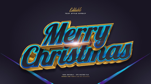 Texte de luxe joyeux Noël en noir, bleu et or avec effet 3D. Effet de style de texte modifiable