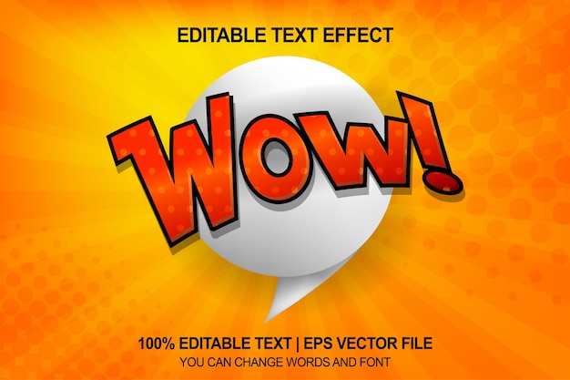 Vecteur texte modifiable wow pop art avec demi-teinte de points de fond comique sur jaune