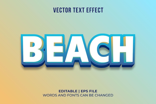 Vecteur texte de plage en style 3d modifiable