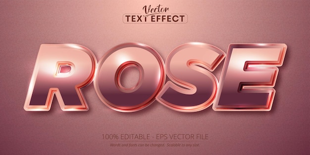 Vecteur texte rose, effet de texte modifiable de style de couleur or rose brillant