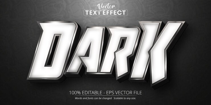 Vecteur texte sombre, effet de texte modifiable de style couleur argent brillant