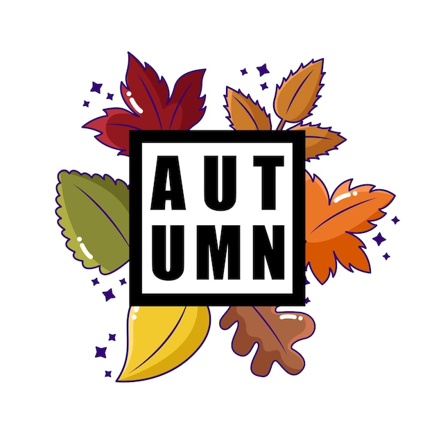 Vecteur texte de typographie d'automne créatif avec des feuilles d'érable d'automne