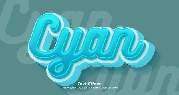 Vecteur texte vectoriel en cyan avec effet de texte modifiable en 3d