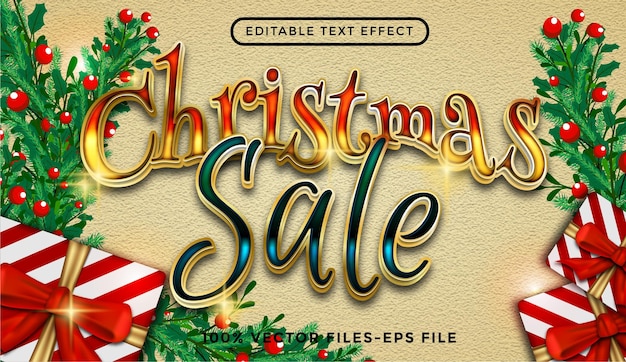 Texte De Vente De Noël. Vecteurs Premium D'effet De Texte Modifiable