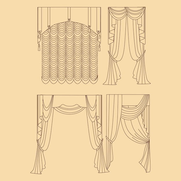 Vecteur textiles de décoration intérieure rideaux de croquis textiles intérieurs