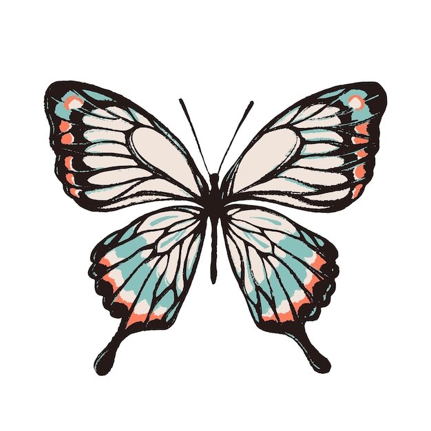Vecteur texture artistique papillon, pinceau et peinture. illustration vectorielle