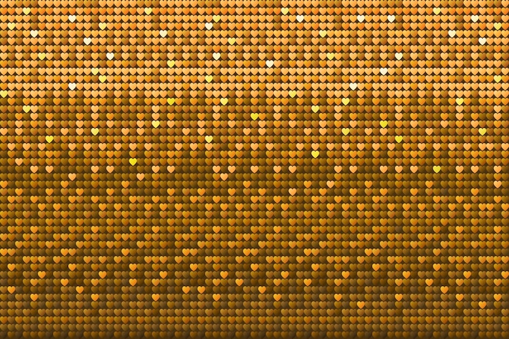 Vecteur la texture des coeurs de paillettes d'or, le fond sans couture, les valentines jaunes brillantes, les paillettes à motifs