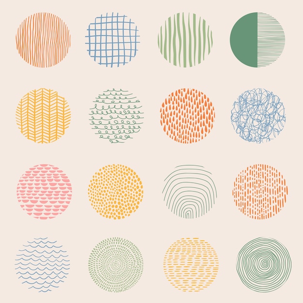 Texture colorée de collection avec des formes abstraites variées Formes de doodle dessinées à la main