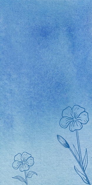 Texture de fond abstrait bannière aquarelle bleue avec des fleurs dessinées à la main