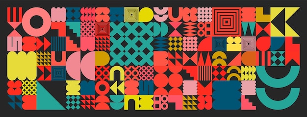 La texture géométrique avec des formes simples symbolise des éléments primitifs colorés et forme le bauhaus rétro.