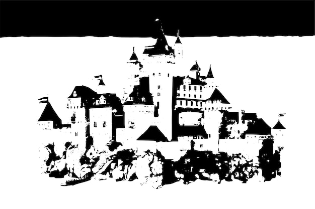 Vecteur texture grunge noire du château sur fond blanc illustration vectorielle