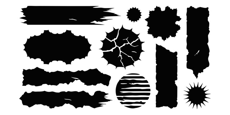 Vecteur texture grunge noire set de vecteurs isolés en papier déchiré