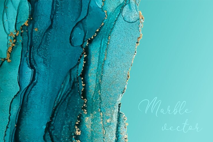 Texture moderne de marbre de vecteur de couleur bleue. Éclaboussure d'encre à l'alcool. Conception d'affiches à la mode. Art de l'écoulement liquide. Menu, invitation, conception de carte de mariage