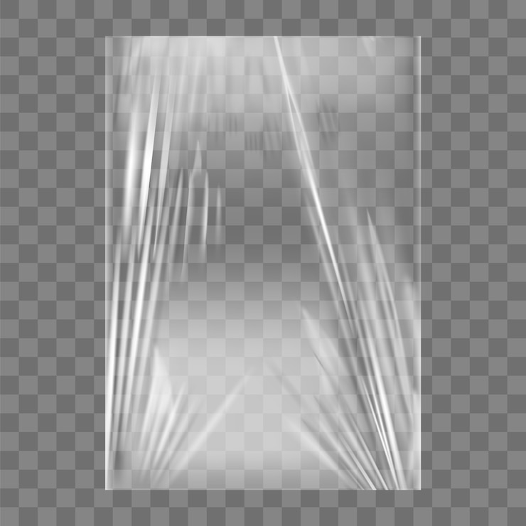 Vecteur texture de pellicule plastique transparente transparente. fond de film étirable d'emballage en polyéthylène réaliste. emballage transparent en cellophane