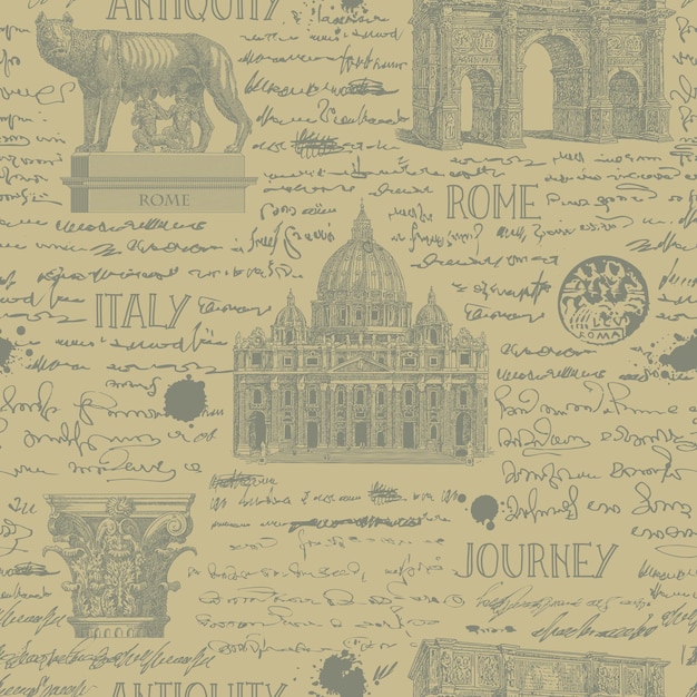 Texture Transparente Avec Des Repères Italiens Antiques Dans Le Style Des Notes Et Des Croquis Du Voyageur