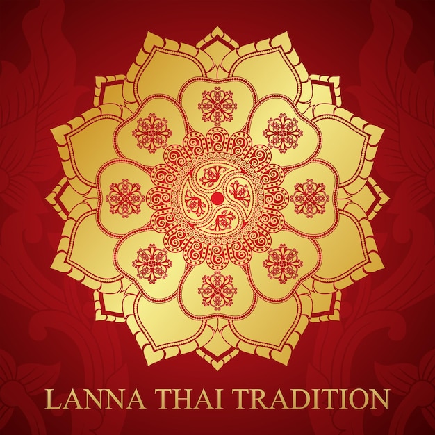 Vecteur thai lanna lotus or cercle traditionnel