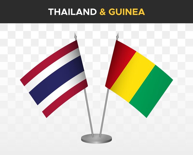 La Thaïlande Contre La Guinée Maquette De Drapeaux De Bureau Illustration Vectorielle 3d Isolée Drapeaux De Table Thaïlandais