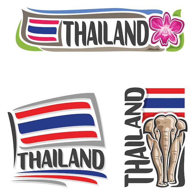 Thaïlande Drapeau Voyage Souvenir Autocollant Skyline Landmark Logo Badge Timbre Sceau Emblème Eps