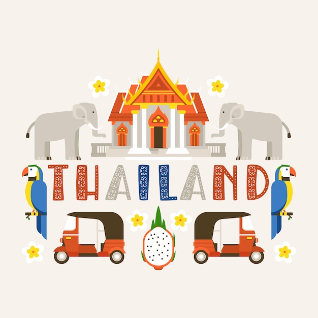 Thaïlande. Traditions, Culture Du Pays. Anciens Monuments, Bâtiments, Nature Et Animaux Tels Que L'éléphant, Le Perroquet.