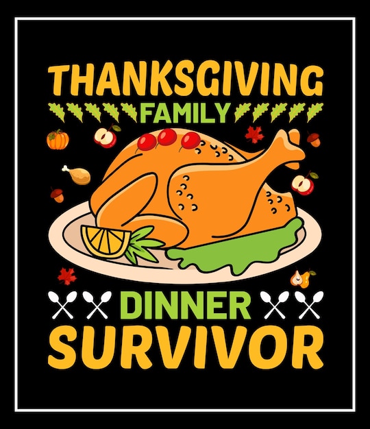 Thanksgiving dîner en famille survivant Conception de t-shirt graphique vectoriel de Thanksgiving