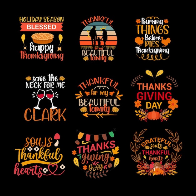 Vecteur thanksgiving heureux thanksgiving typographie t-shirt ensemble de lettres de thanksgiving design de t-shirt