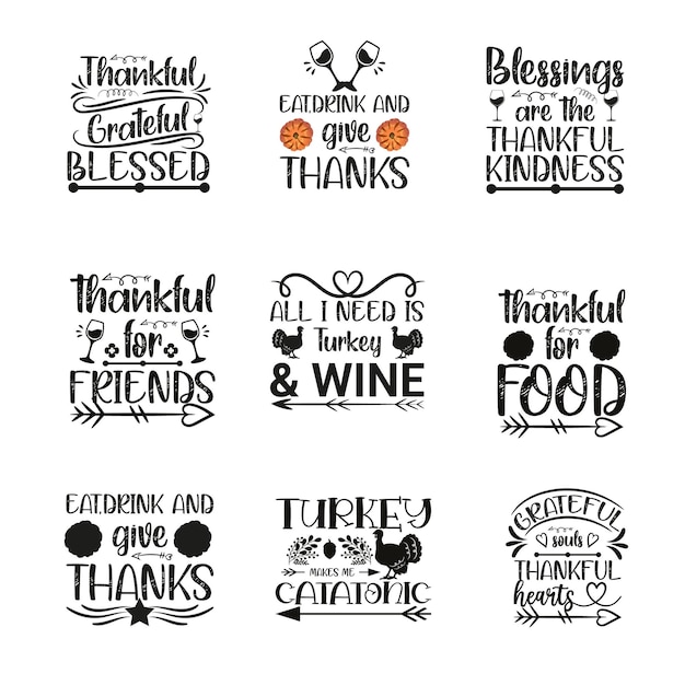Vecteur thanksgiving heureux thanksgiving typographie t-shirt ensemble de lettres de thanksgiving design de t-shirt